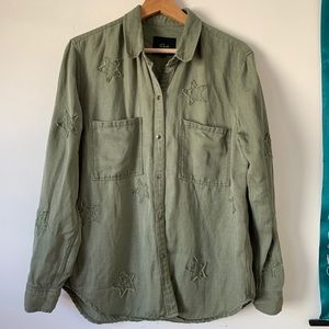 Rails green sage camo stars button down